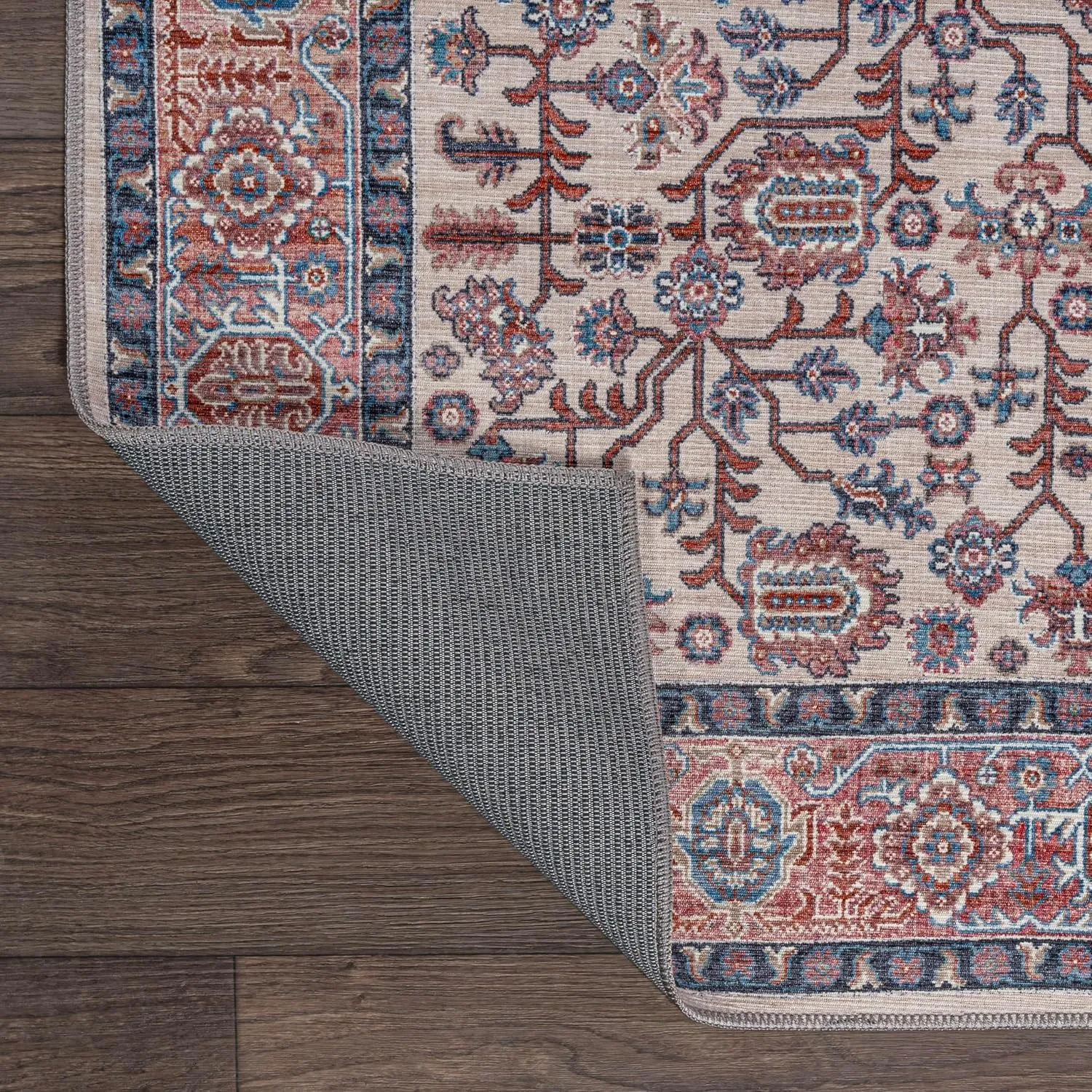 JONATHAN Y WSH104C-5 Kemer All-Over Machine-Washable Beige/Red/Blue 5 ft. x 8 ft. Area Rug, Easy to Clean, Non-Shedding for Home, Kitchen, Living Room, Bedroom, Dining Room