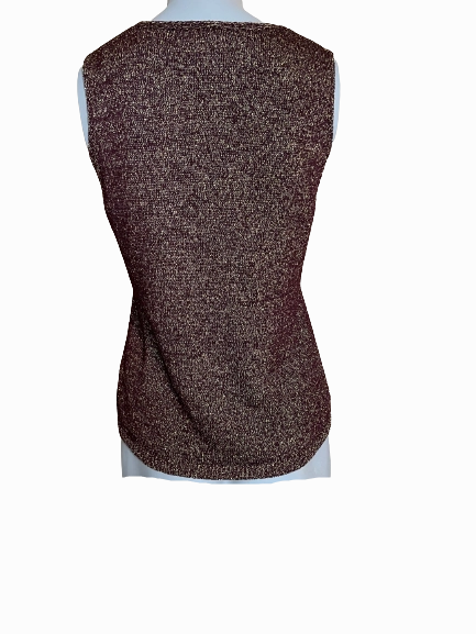 Josephine Chaus Petite Brown/Gold Sleeveless V-Neck Top
