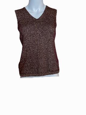 Josephine Chaus Petite Brown/Gold Sleeveless V-Neck Top