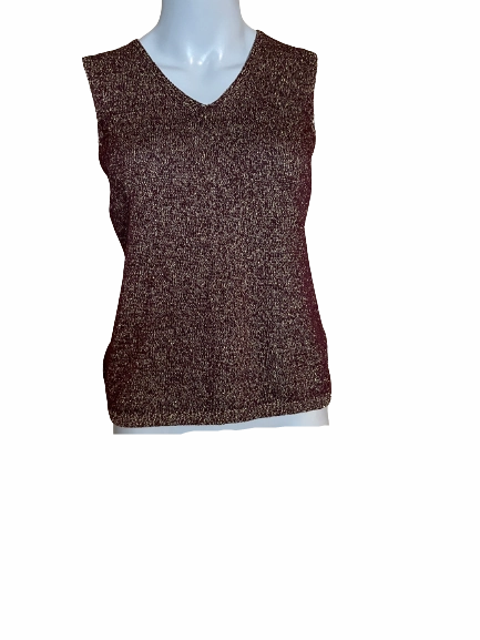 Josephine Chaus Petite Brown/Gold Sleeveless V-Neck Top