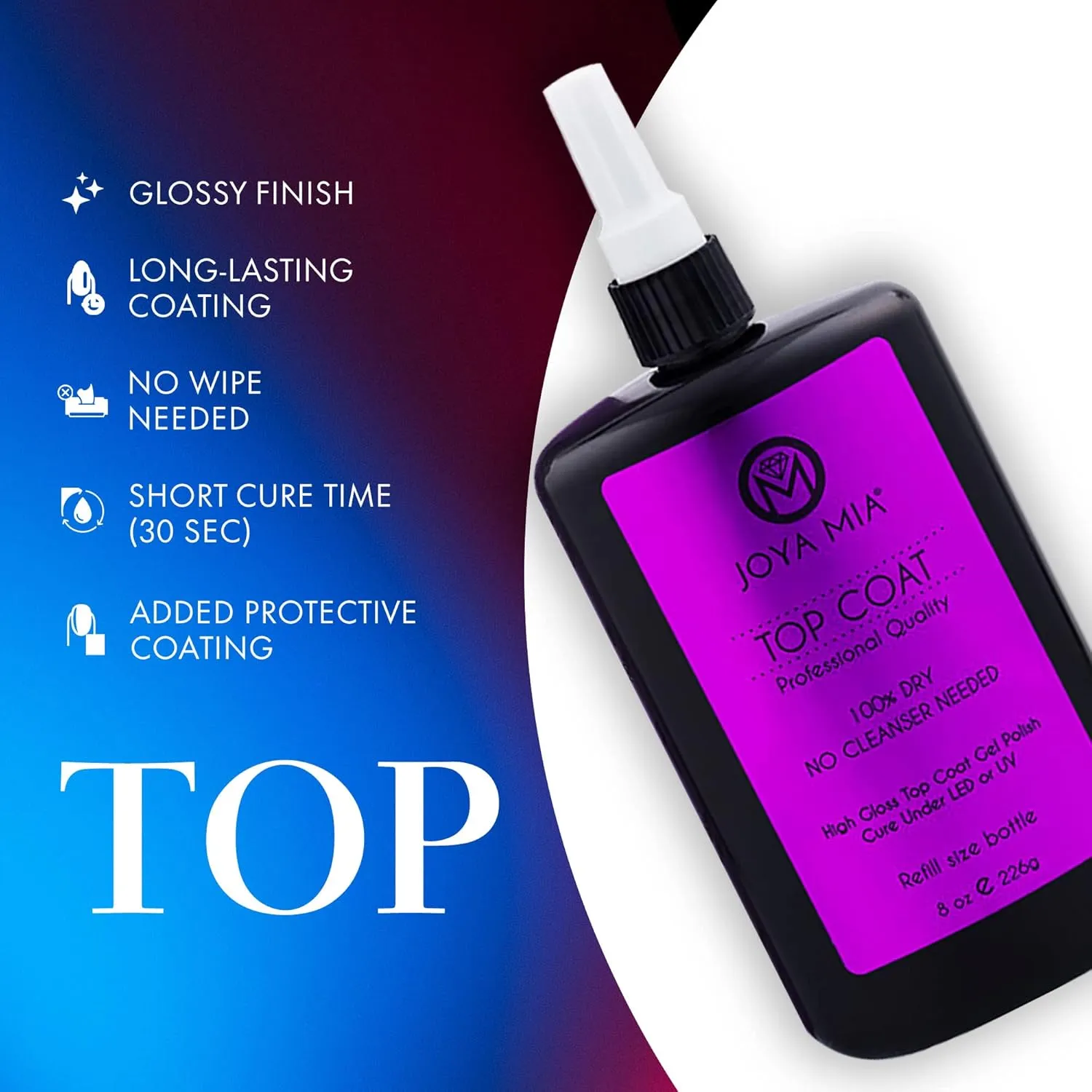 JOYA MIA Top Coat Gel Polish Refill Size Bottle, 8 oz.