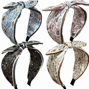 Jseng 4Packs Knotted Headbands for Women, Bow Headbands, Floral Bandana, Cute Rabbit Ear Hairbands Beige, Pink, Light Blue, Charcoal Grey