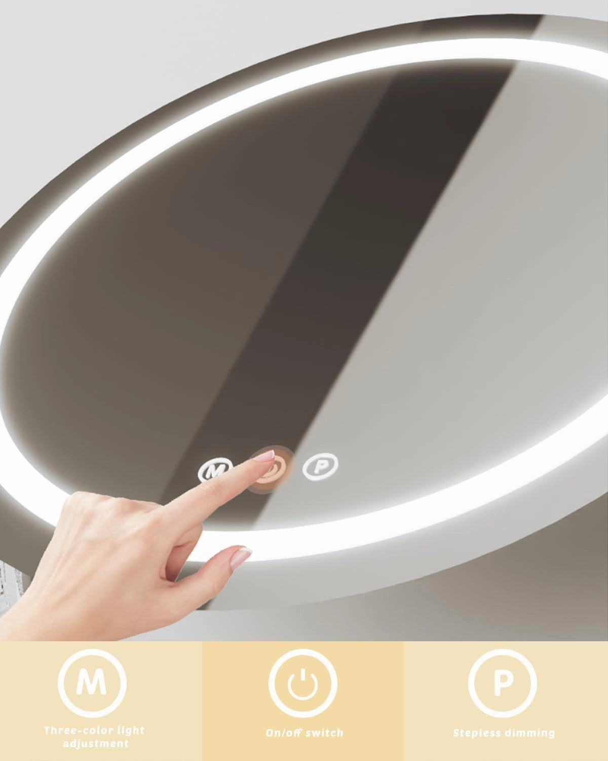 JSLJDM Lighted Makeup Mirror, 48 x 44cm, Dimmable LED Dressing Table Mirror and 3 Adjustable Brightness Modes, Acrylic Lace Design, Plug-in Model, White Gold 44x48cm