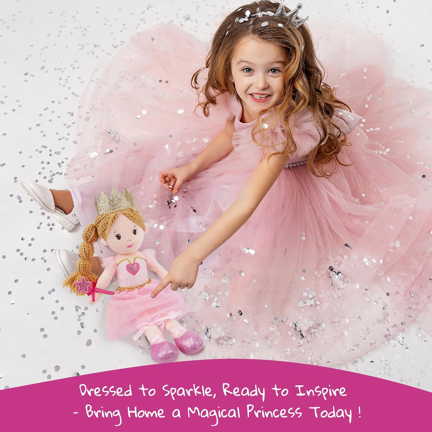 June Garden 12" Soft Baby Princess Doll Violet - Stuffed Cuddly Princess Plush Gifts for Toddler Girls - Violet Dress