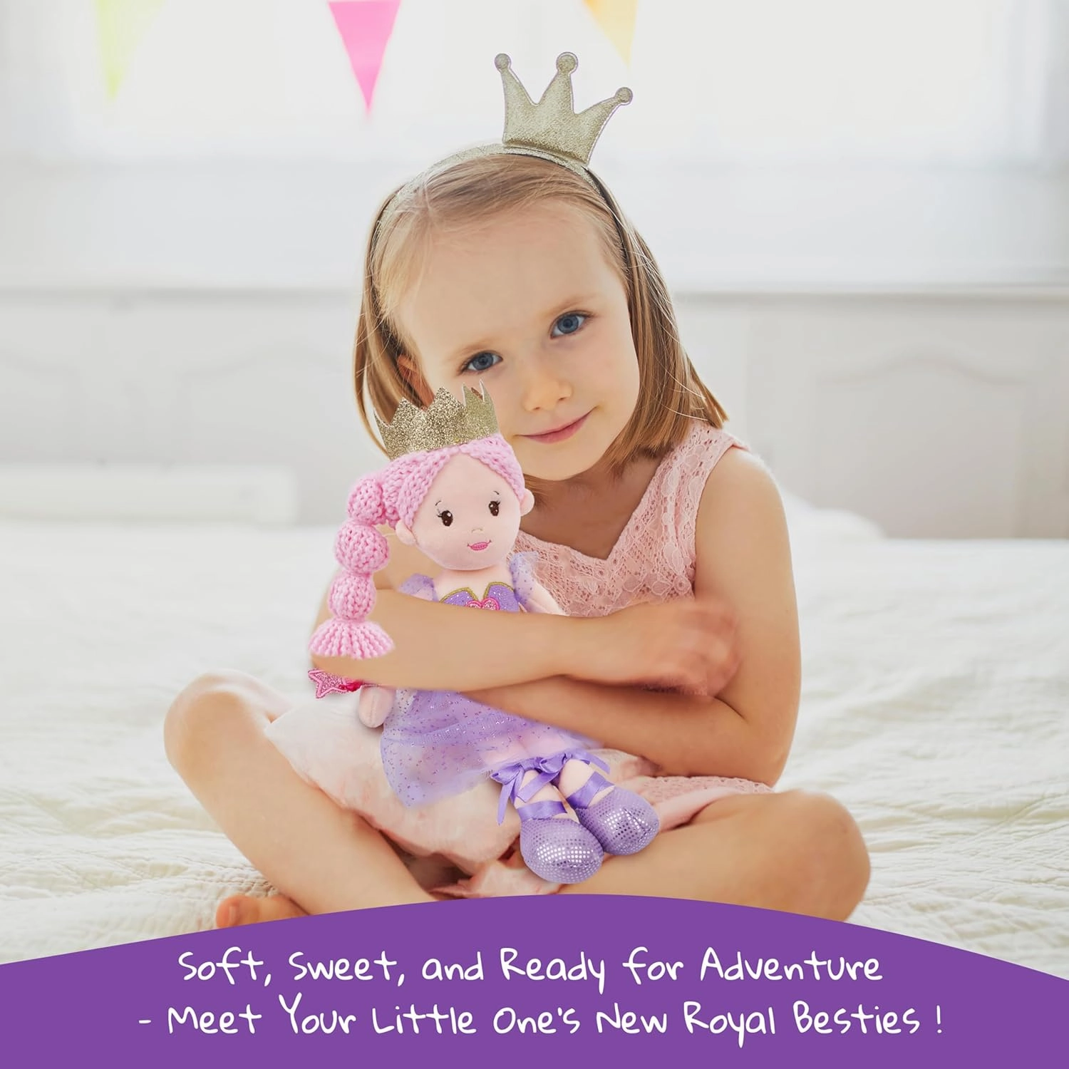 June Garden 12" Soft Baby Princess Doll Violet - Stuffed Cuddly Princess Plush Gifts for Toddler Girls - Violet Dress
