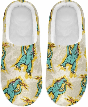 JUNZAN Colorful Dinosaurs Men's Women's Memory Foam House Slippers Non Skid Soft Warm Sole Coral Fleece Slip-on Closed Toe Hand Free Shoes for Bedroom Travel