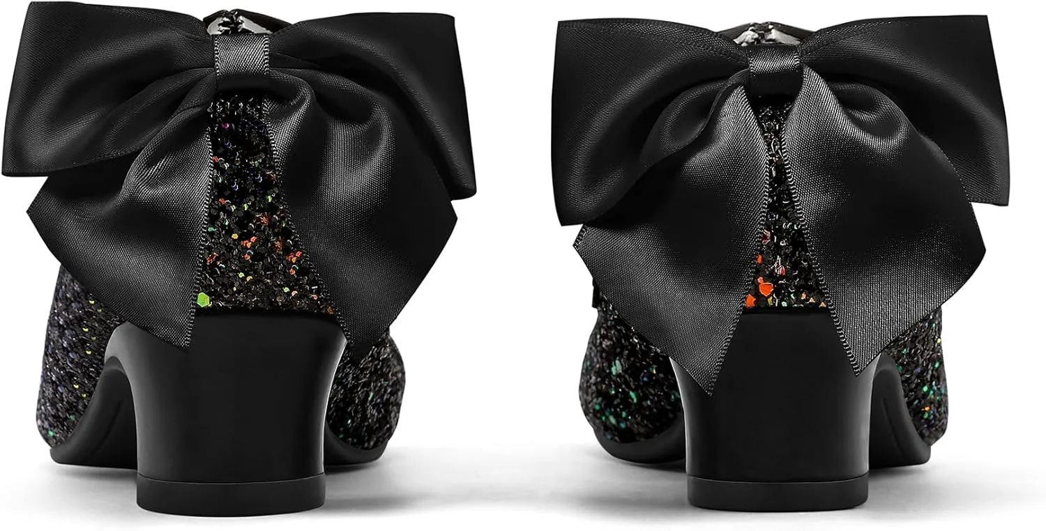 K KomForme Girls Dress Shoes Glitter Mary Jane Pumps with Bow, Low Heel Party Wedding Princess Shoes (Toddler/Little Kids/Big Kids)