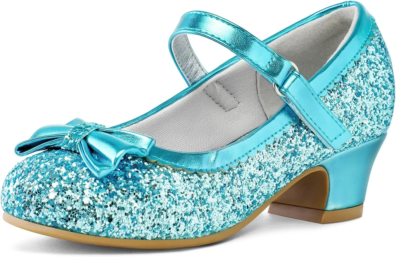 K KomForme Girl's Dress Shoes Mary Jane Glitter 1.5 in Low Heel Wedding Party Princess Shoes for Toddler/Little/Big Kids