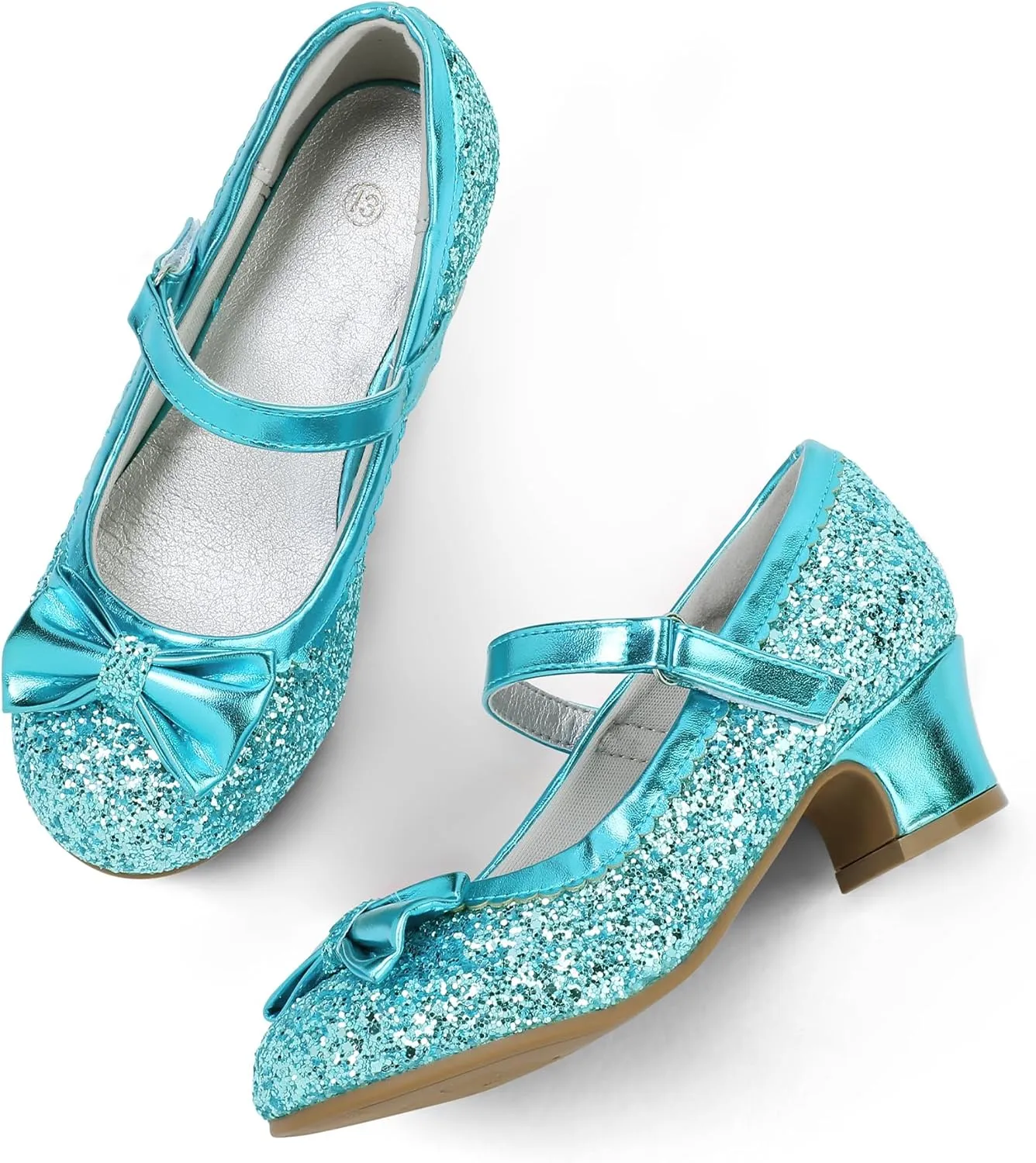 K KomForme Girl's Dress Shoes Mary Jane Glitter 1.5 in Low Heel Wedding Party Princess Shoes for Toddler/Little/Big Kids