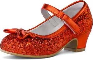 K KomForme Girl's Dress Shoes Mary Jane Glitter 1.5 in Low Heel Wedding Party Princess Shoes for Toddler/Little/Big Kids