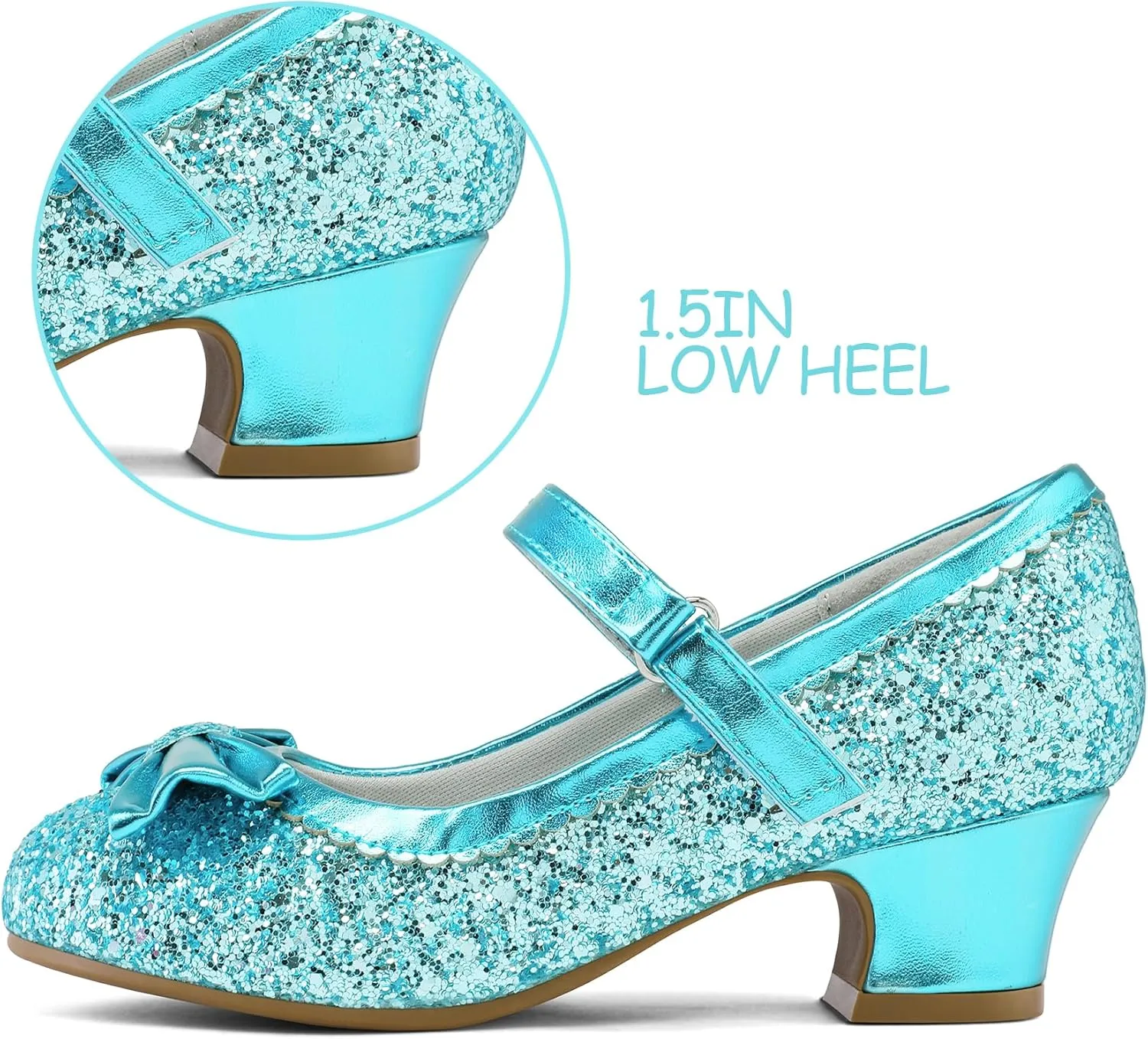 K KomForme Girl's Dress Shoes Mary Jane Glitter 1.5 in Low Heel Wedding Party Princess Shoes for Toddler/Little/Big Kids