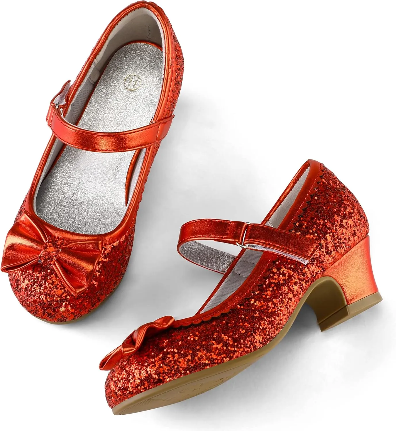 K KomForme Girl's Dress Shoes Mary Jane Glitter 1.5 in Low Heel Wedding Party Princess Shoes for Toddler/Little/Big Kids