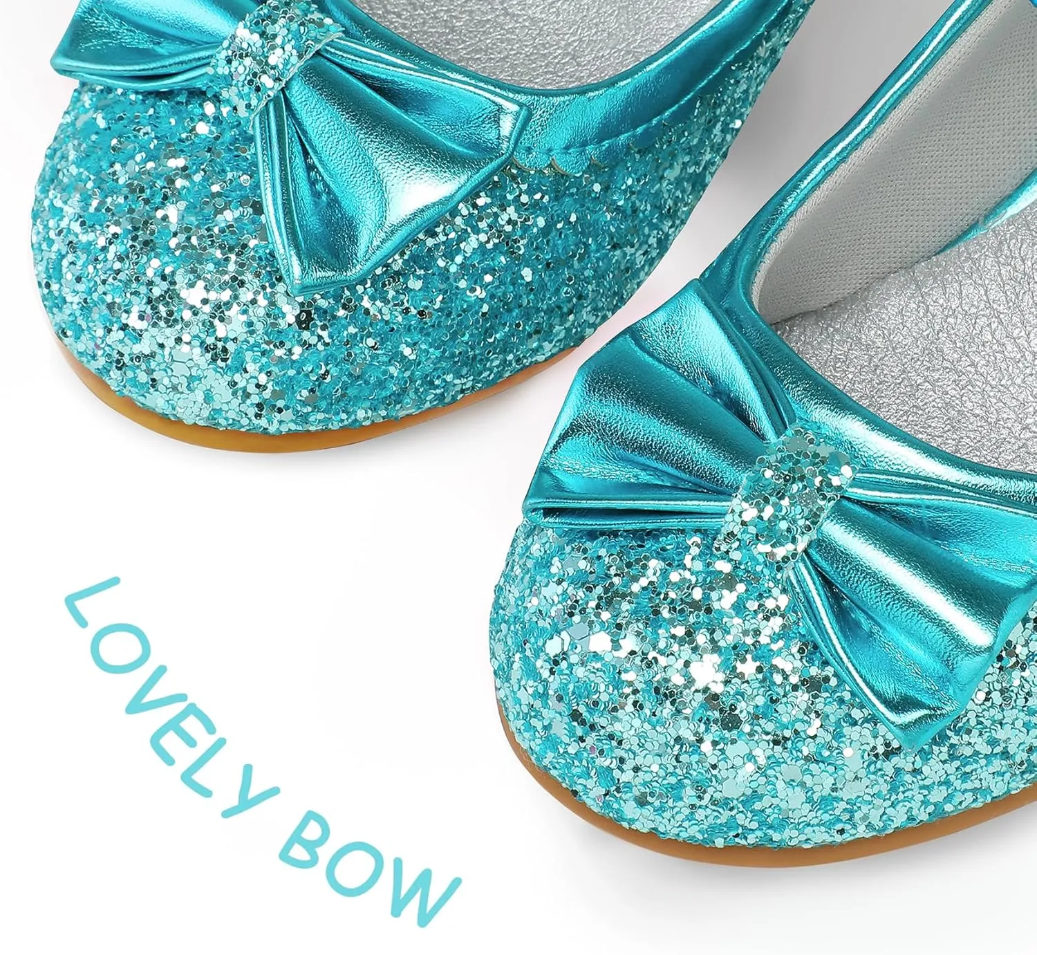 K KomForme Girl's Dress Shoes Mary Jane Glitter 1.5 in Low Heel Wedding Party Princess Shoes for Toddler/Little/Big Kids