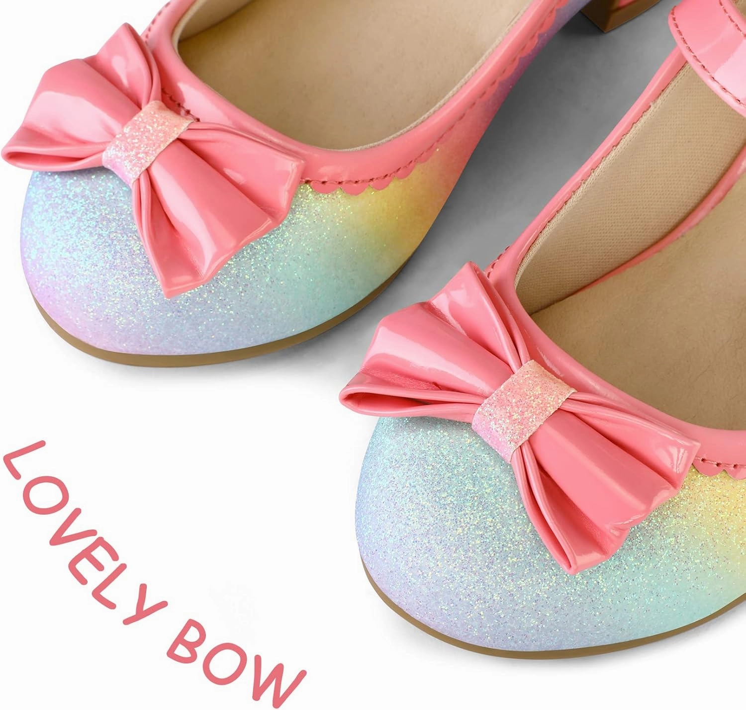 K KomForme Girl's Dress Shoes Mary Jane Glitter 1.5 in Low Heel Wedding Party Princess Shoes for Toddler/Little/Big Kids