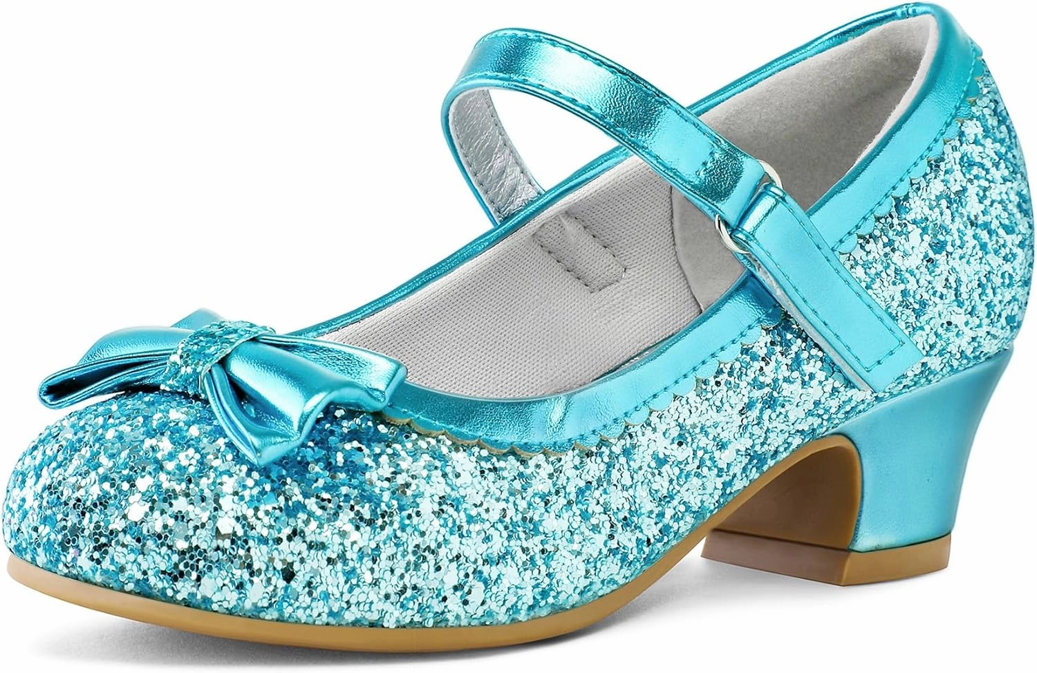 K KomForme Girl's Dress Shoes Mary Jane Glitter 1.5 in Low Heel Wedding Party Princess Shoes for Toddler/Little/Big Kids