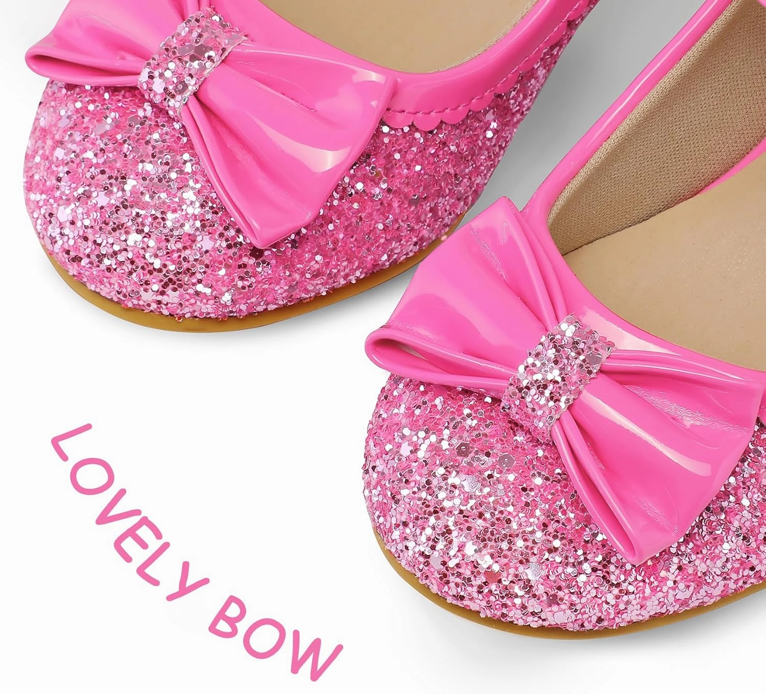 K KomForme Girl's Dress Shoes Mary Jane Glitter 1.5 in Low Heel Wedding Party Princess Shoes for Toddler/Little/Big Kids