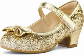 K KomForme Girl's Dress Shoes Mary Jane Glitter 1.5 in Low Heel Wedding Party Princess Shoes for Toddler/Little/Big Kids