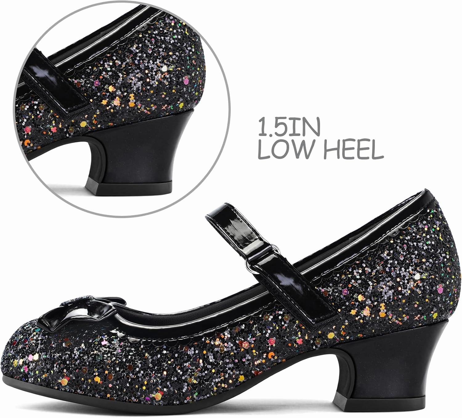 K KomForme Girl's Dress Shoes Mary Jane Glitter 1.5 in Low Heel Wedding Party Princess Shoes for Toddler/Little/Big Kids
