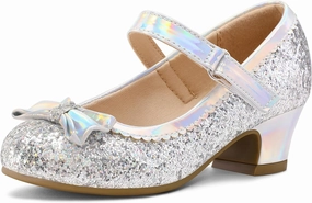 K KomForme Girl's Dress Shoes Mary Jane Glitter 1.5 in Low Heel Wedding Party Princess Shoes for Toddler/Little/Big Kids