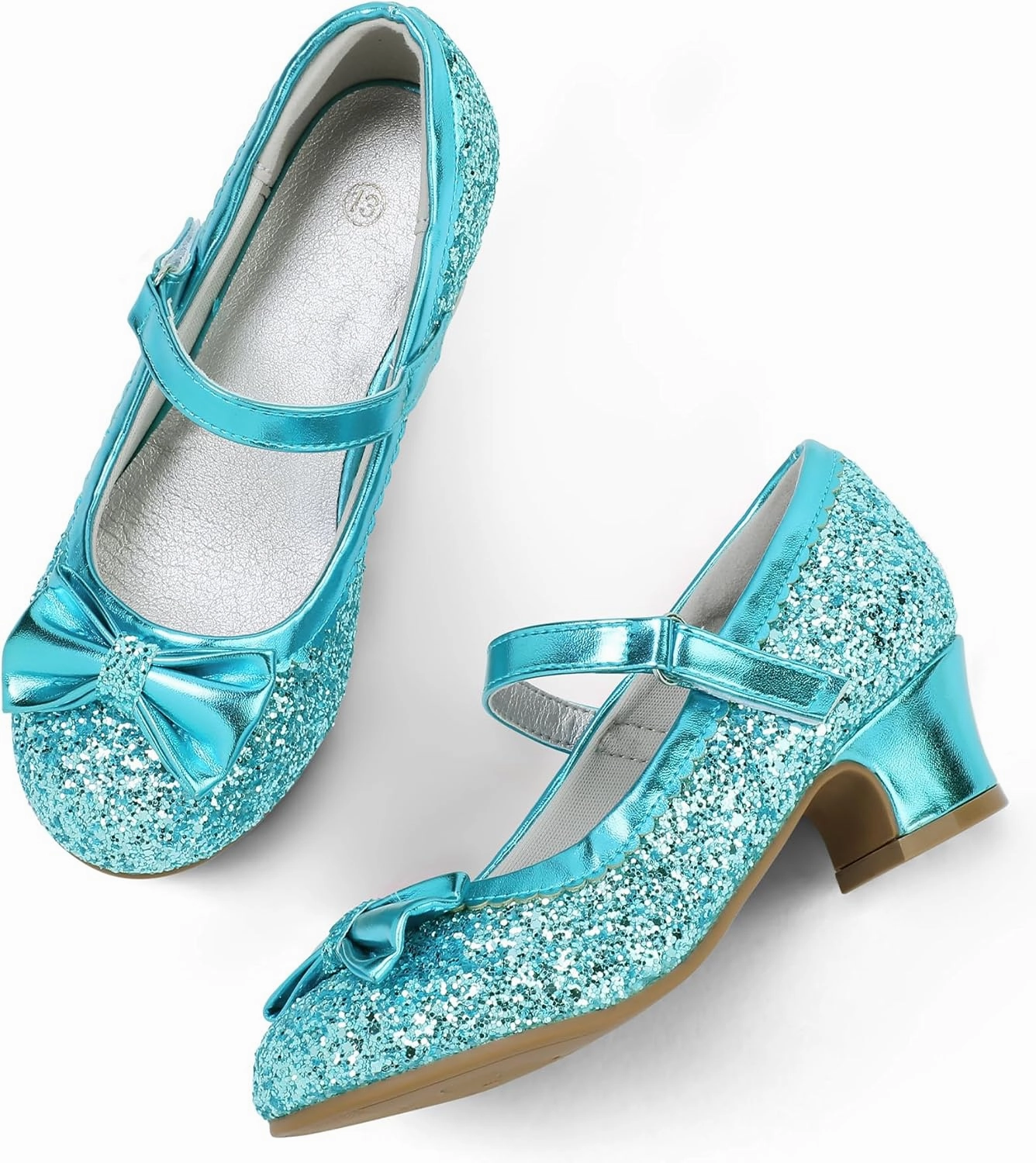 K KomForme Girl's Dress Shoes Mary Jane Glitter 1.5 in Low Heel Wedding Party Princess Shoes for Toddler/Little/Big Kids
