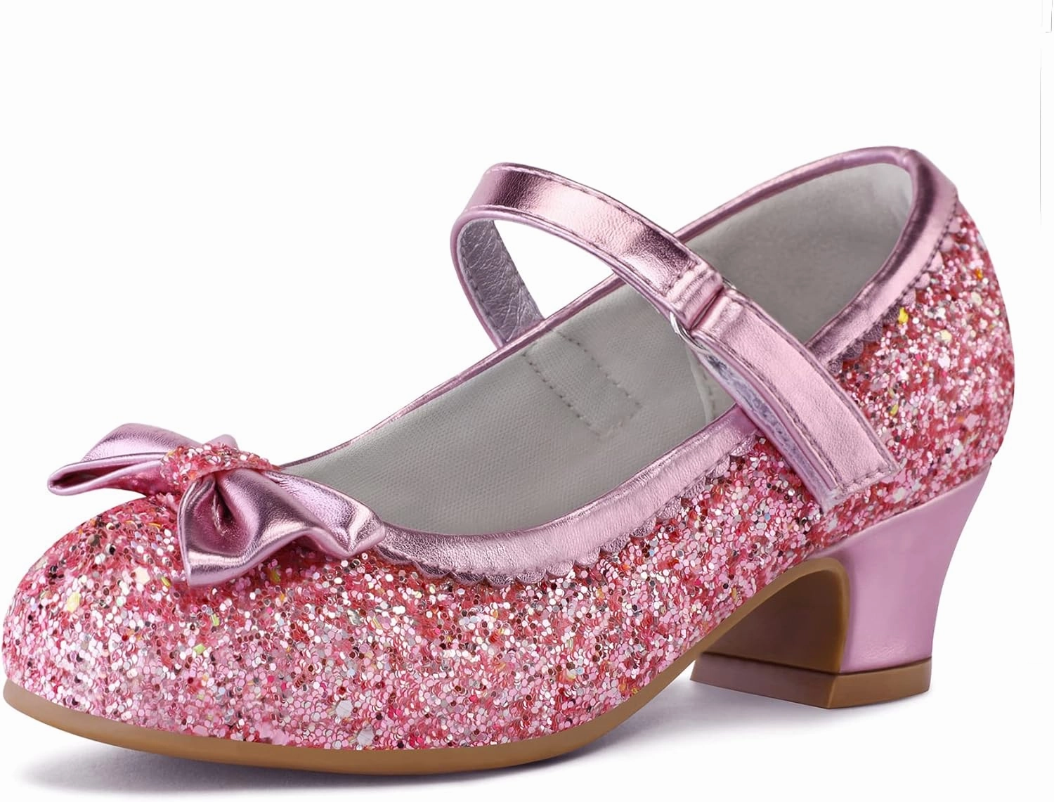 K KomForme Girl's Dress Shoes Mary Jane Glitter 1.5 in Low Heel Wedding Party Princess Shoes for Toddler/Little/Big Kids