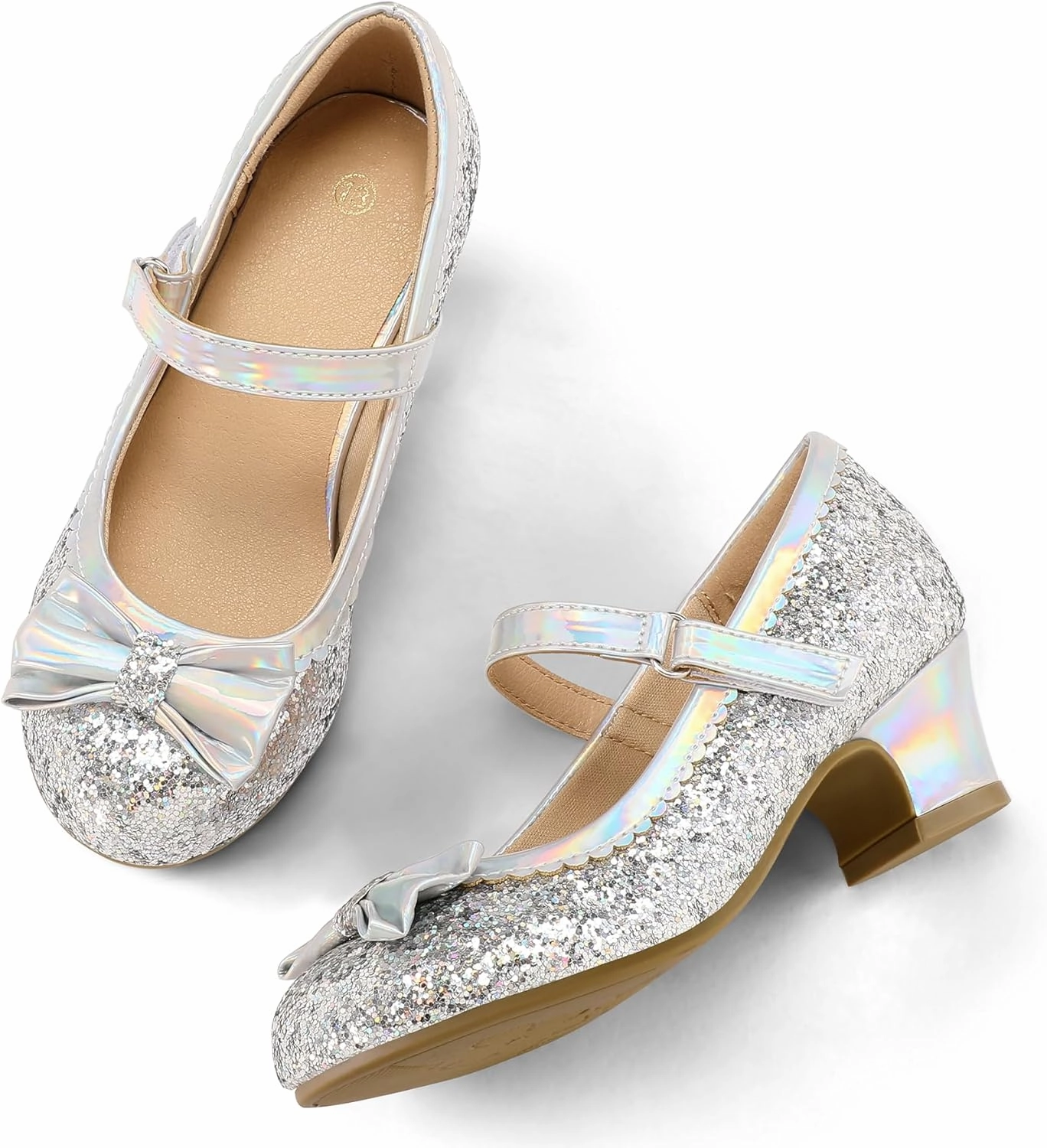 K KomForme Girl's Dress Shoes Mary Jane Glitter 1.5 in Low Heel Wedding Party Princess Shoes for Toddler/Little/Big Kids