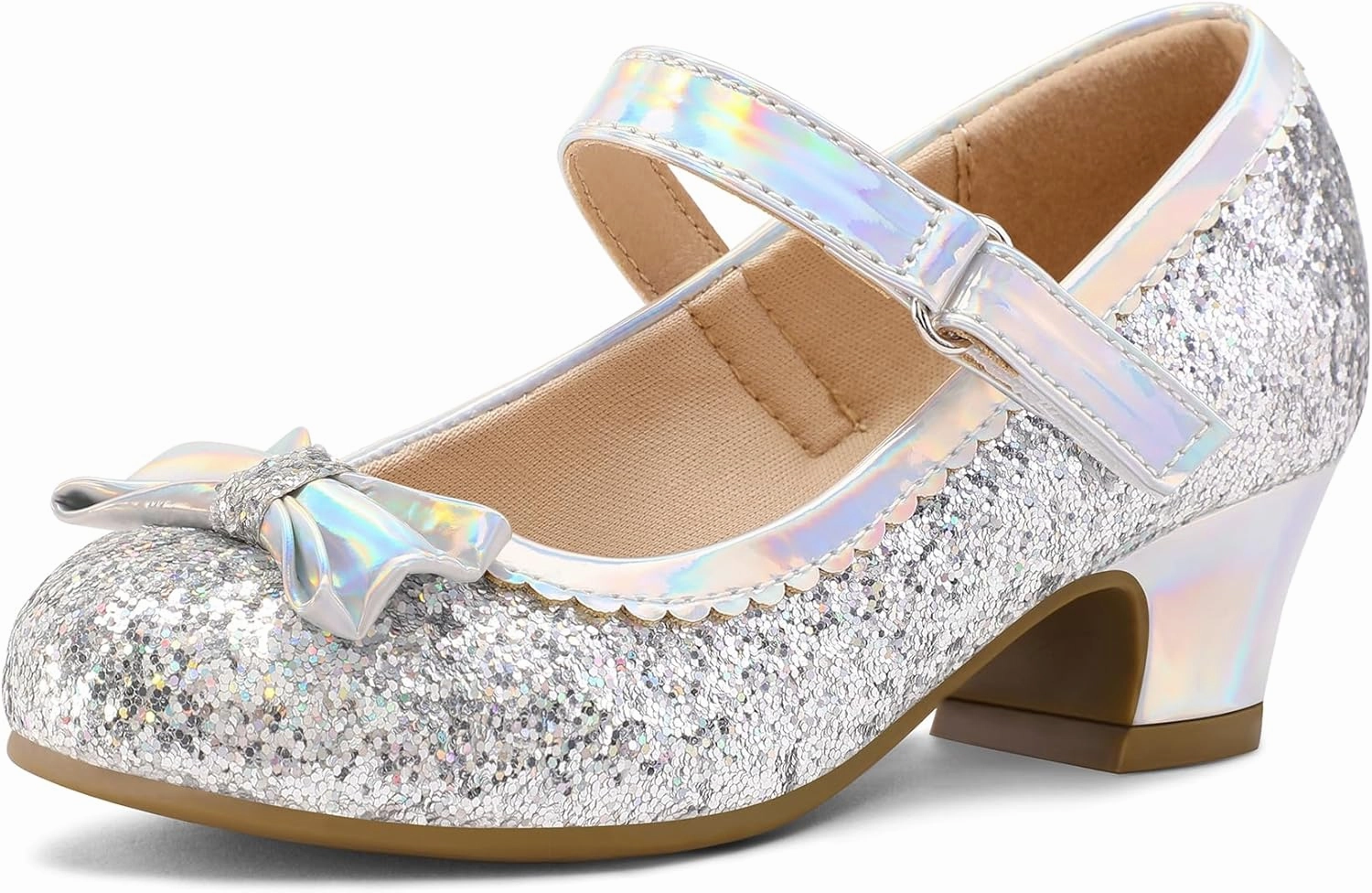 K KomForme Girl's Dress Shoes Mary Jane Glitter 1.5 in Low Heel Wedding Party Princess Shoes for Toddler/Little/Big Kids