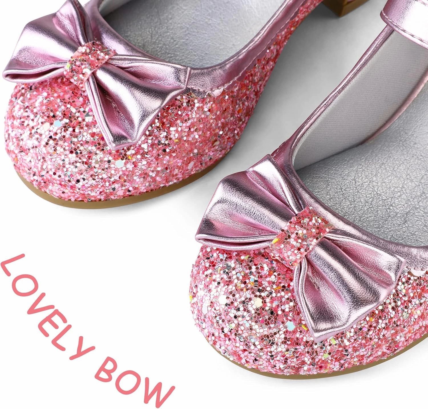 K KomForme Girl's Dress Shoes Mary Jane Glitter 1.5 in Low Heel Wedding Party Princess Shoes for Toddler/Little/Big Kids