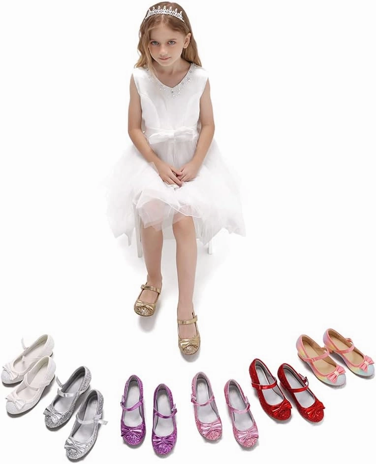 K KomForme Girl's Dress Shoes Mary Jane Glitter 1.5 in Low Heel Wedding Party Princess Shoes for Toddler/Little/Big Kids