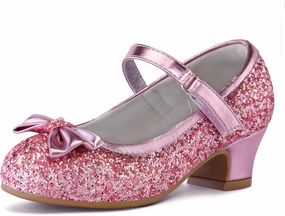 K KomForme Girl's Dress Shoes Mary Jane Glitter 1.5 in Low Heel Wedding Party Princess Shoes for Toddler/Little/Big Kids