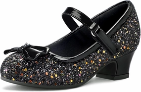 K KomForme Girl's Dress Shoes Mary Jane Glitter 1.5 in Low Heel Wedding Party Princess Shoes for Toddler/Little/Big Kids