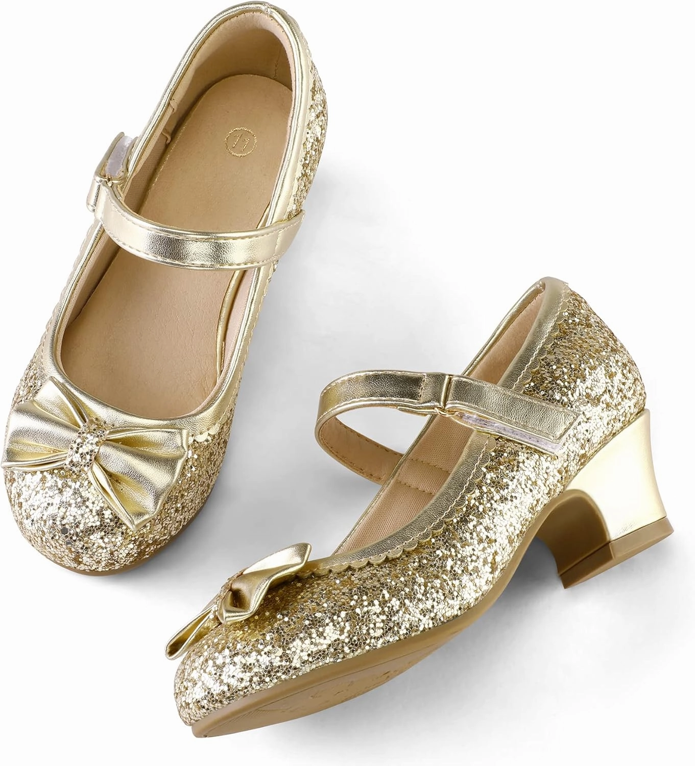 K KomForme Girl's Dress Shoes Mary Jane Glitter 1.5 in Low Heel Wedding Party Princess Shoes for Toddler/Little/Big Kids
