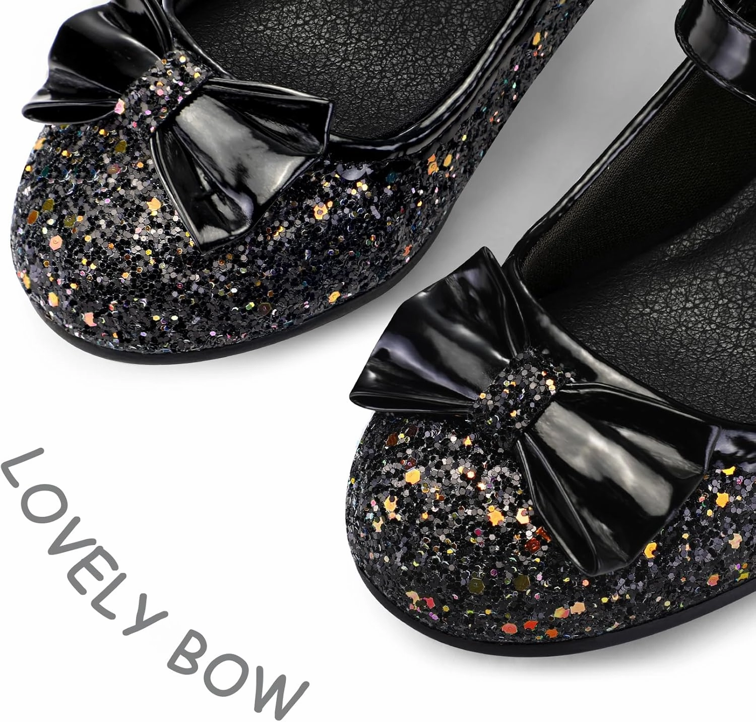 K KomForme Girl's Dress Shoes Mary Jane Glitter 1.5 in Low Heel Wedding Party Princess Shoes for Toddler/Little/Big Kids