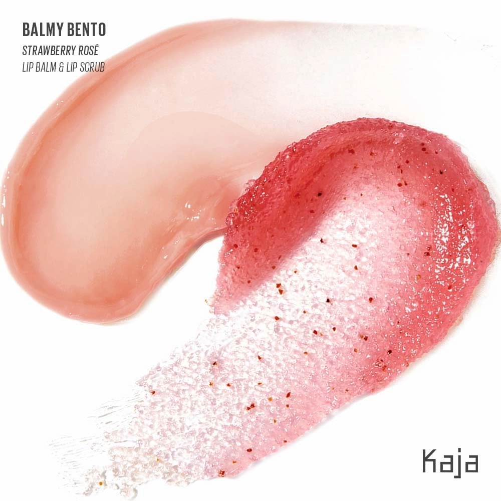 Kaja Lip Bento Balm   Scrub | with Coconut Oil, Coral Finish, Moisturize, Exfoliate, Smoothes Lips, Compact Travel Size, Strawberry Rosé, 0.4 Oz