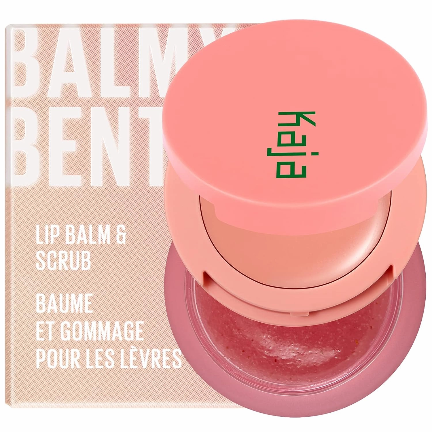 Kaja Lip Bento Balm   Scrub | with Coconut Oil, Coral Finish, Moisturize, Exfoliate, Smoothes Lips, Compact Travel Size, Strawberry Rosé, 0.4 Oz