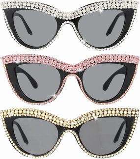 Kanayu 3 Pairs Retro Rhinestone Sunglasses Bling Sunglasses Vintage Frame Eyewear for Women Girls Party, 3 Styles
