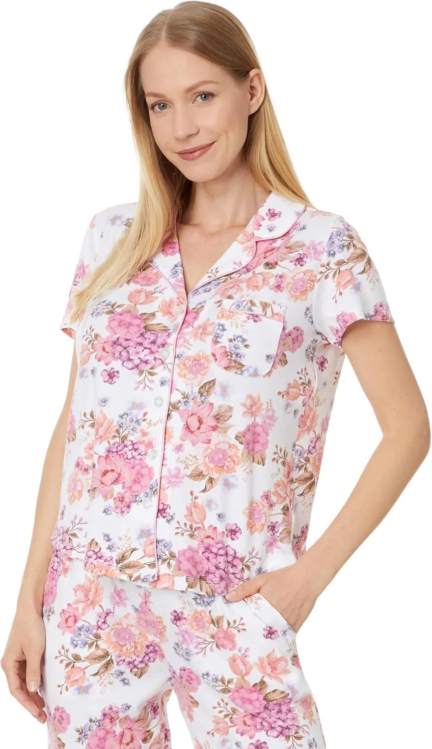 Karen Neuburger Women's Petite Coral Carnations Short Sleeve Nightshirt