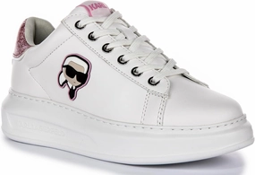 KARL LAGERFELD Women's Kapri NFT Lo Sneakers, White with Pink Accents, Platform Style (White Pink, US Footwear Size System, Adult, Women, Numeric, Medium, 10)