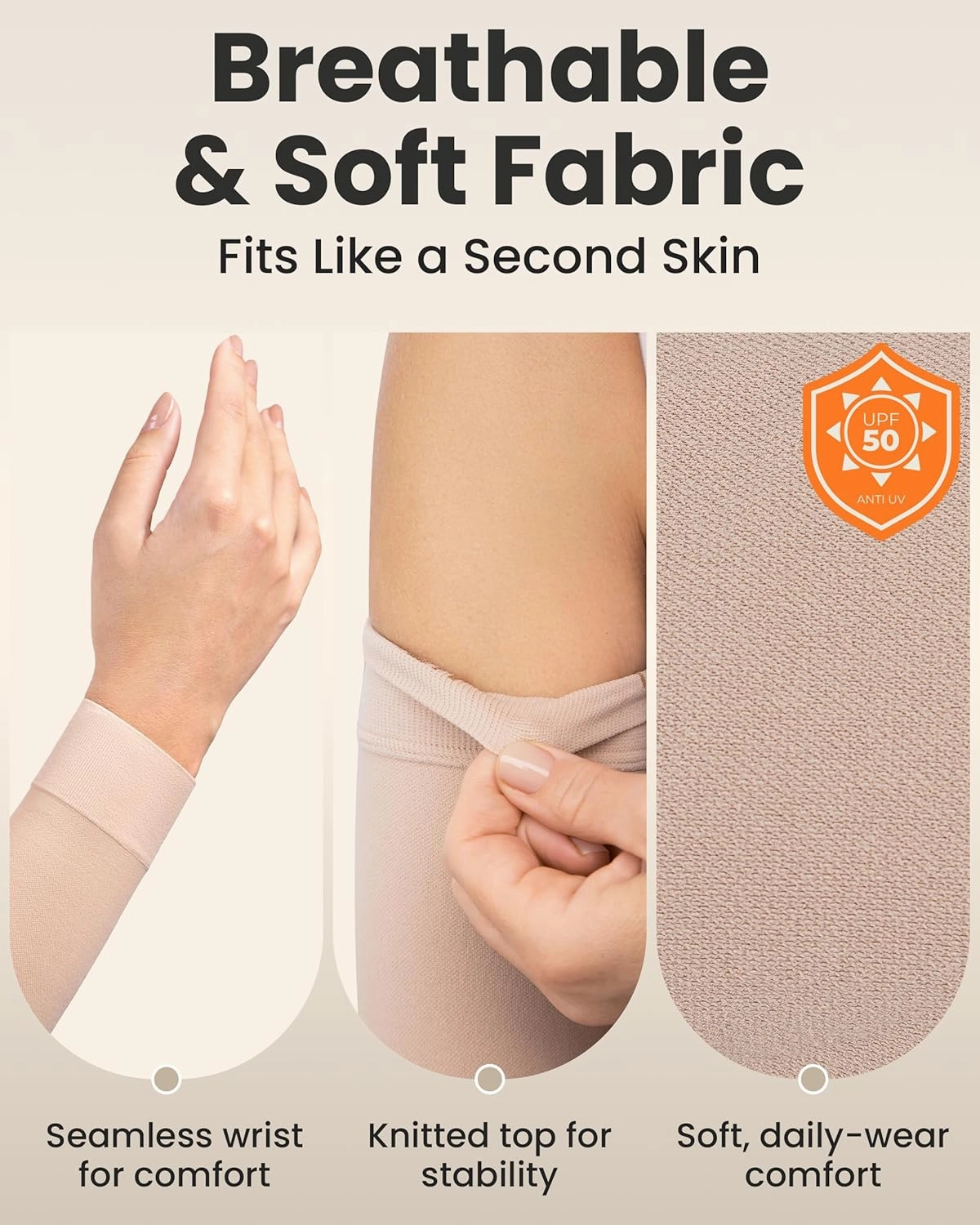 KEMFORD Compression Lymphedema Arm Sleeves for Women - 15-20 mmHg, 1 Pair, Beige, S/M - Medical Arm Brace for Swelling, Edema, Circulation