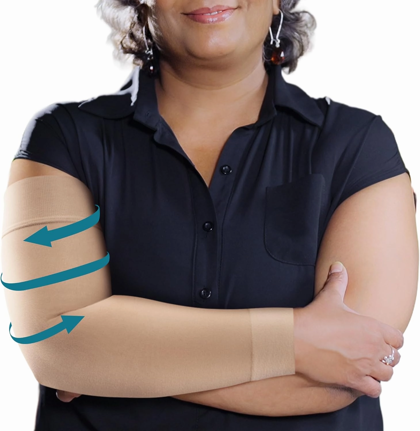 KEMFORD Compression Lymphedema Arm Sleeves for Women - 15-20 mmHg, 1 Pair, Beige, S/M - Medical Arm Brace for Swelling, Edema, Circulation