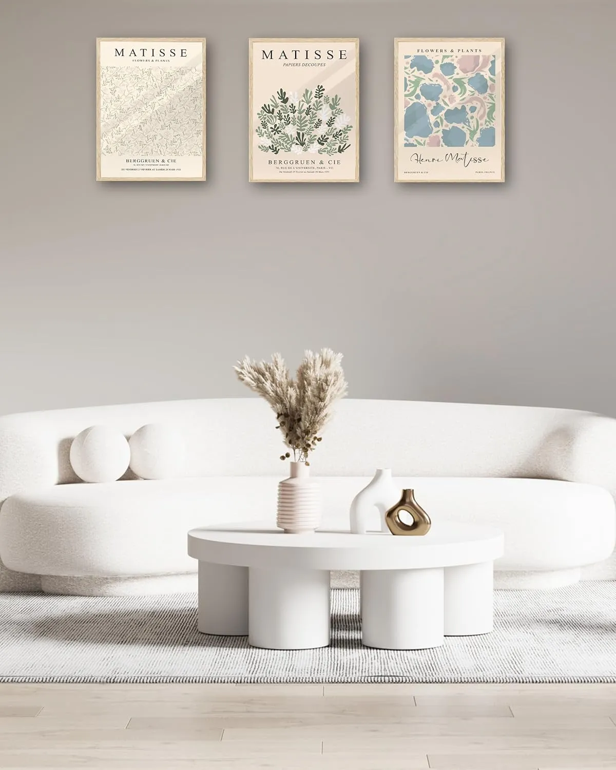 KensTro Matisse Wall Art Framed,12" x 16" Natural Beige Canvas Wall Art,12x16in Henri Matisse Artwork Poster Print Pictures,Minimalist Modern Boho Wall Decor for Living Room,Bedroom,Bathroom Set of 3
