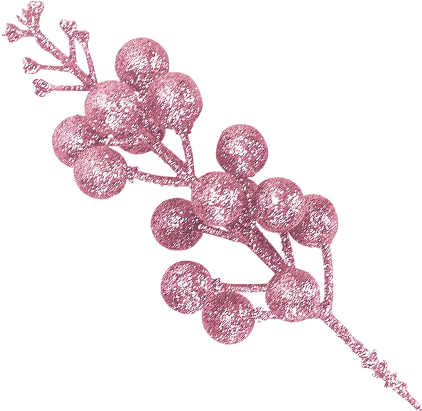 Kesywale Artificial Pink Berry Stems, 24 Pack 8.7" Christmas Glitter Berries Stems Artificial Fruit Berry Holly Flower Branch Picks Home Holiday Wedding Party DIY Christmas Tree Crafts Decor (Pink)