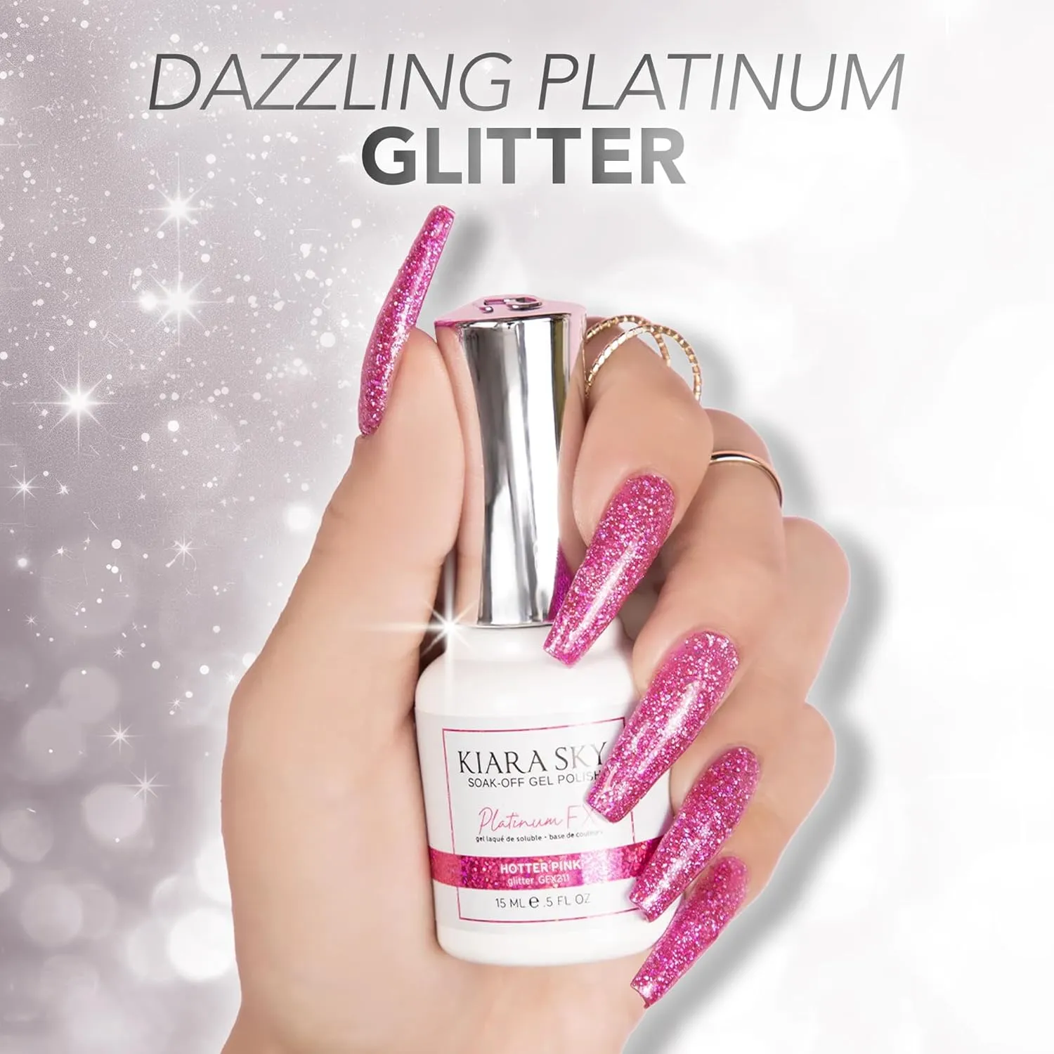 KIARA SKY Gel Polish PlatinumFX Reflective Glitter with sparkle foil effect 0.5 fl oz, Flower Power (baby pink sparkle)