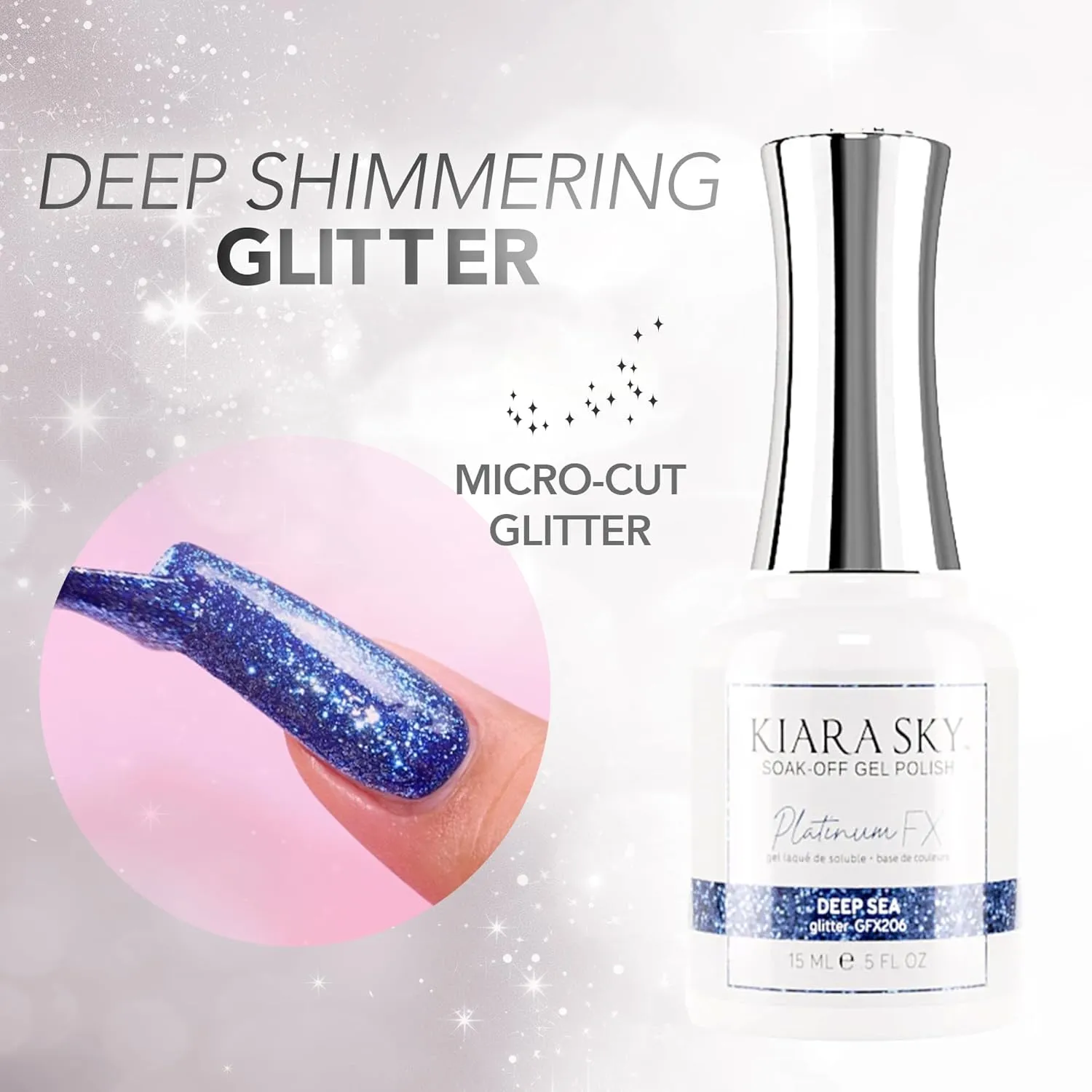 KIARA SKY Gel Polish PlatinumFX Reflective Glitter with sparkle foil effect 0.5 fl oz, Flower Power (baby pink sparkle)