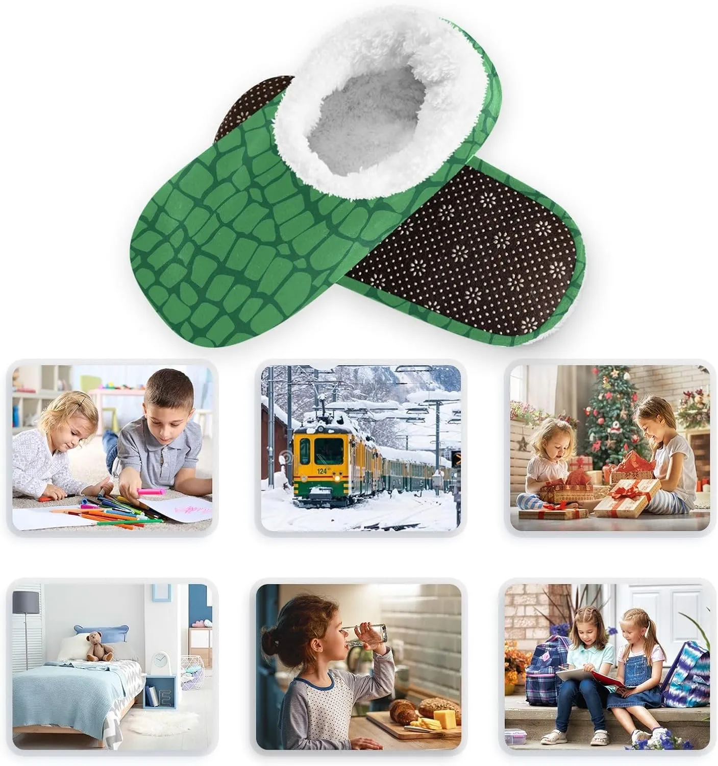 Kids Winter Slippers Crocodile Skin Texture Animal Warm Soft Non Slip House Slippers for Boys Girls Indoor