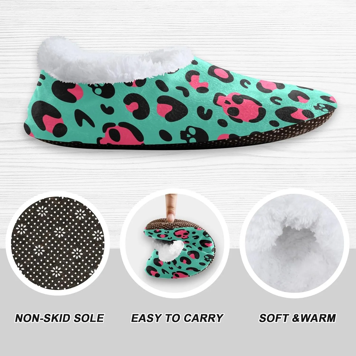 Kids Winter Slippers Skull Leopard Print Camouflage Skull Warm Soft Non Slip House Slippers for Boys Girls Indoor