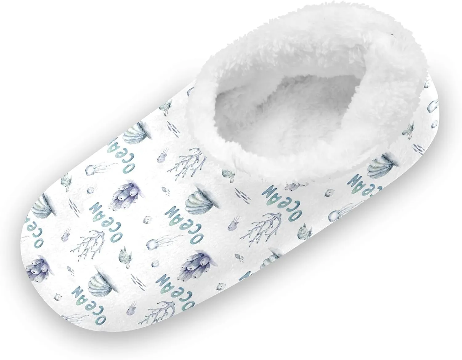 Kids Winter Slippers Whale Shark Dolphin Starfish Seashells Warm Soft Non Slip House Slippers for Boys Girls Indoor