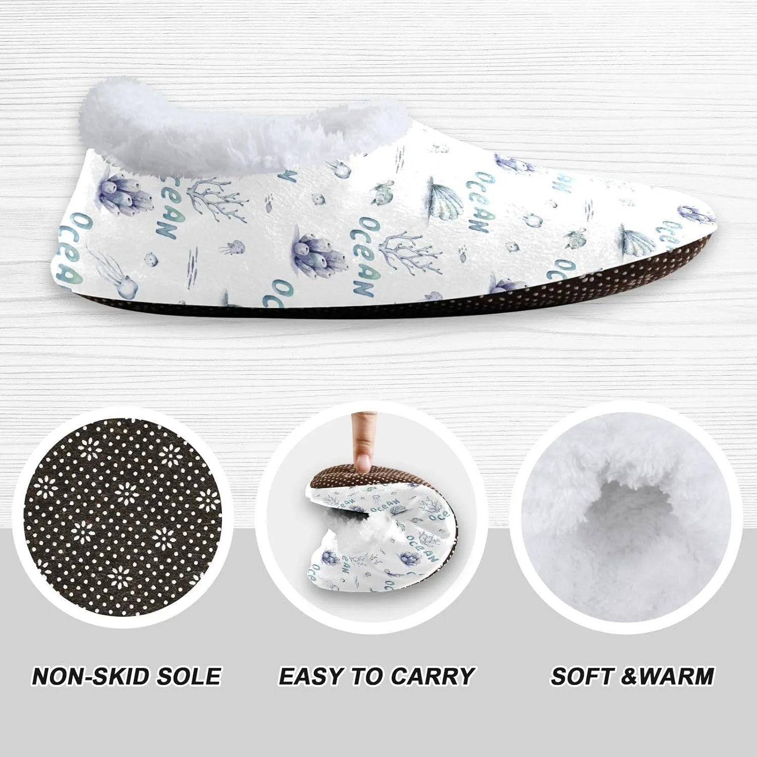 Kids Winter Slippers Whale Shark Dolphin Starfish Seashells Warm Soft Non Slip House Slippers for Boys Girls Indoor