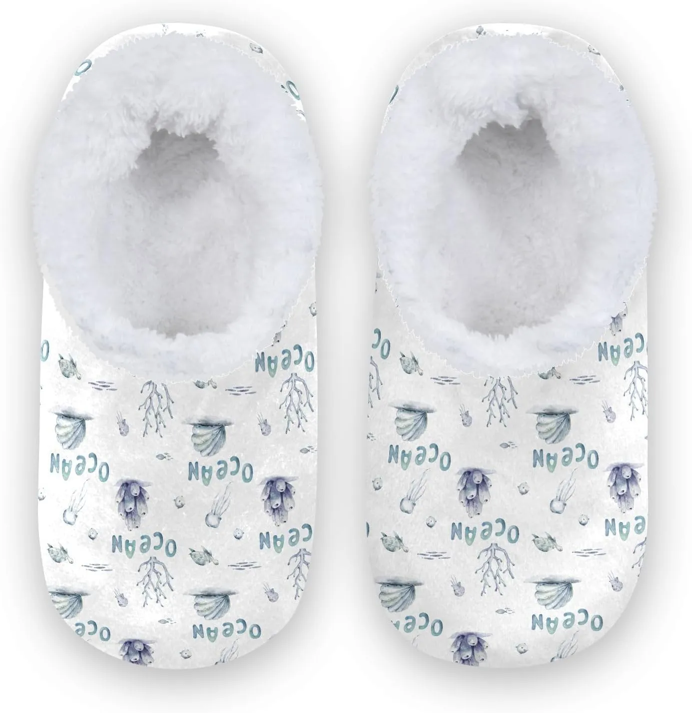 Kids Winter Slippers Whale Shark Dolphin Starfish Seashells Warm Soft Non Slip House Slippers for Boys Girls Indoor