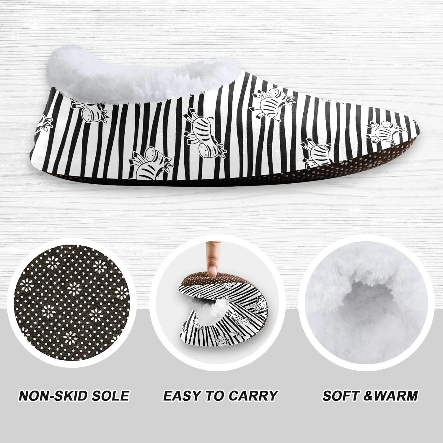 Kids Winter Slippers Zebra Seamless Pattern Cartoon Striped Warm Soft Non Slip House Slippers for Boys Girls Indoor